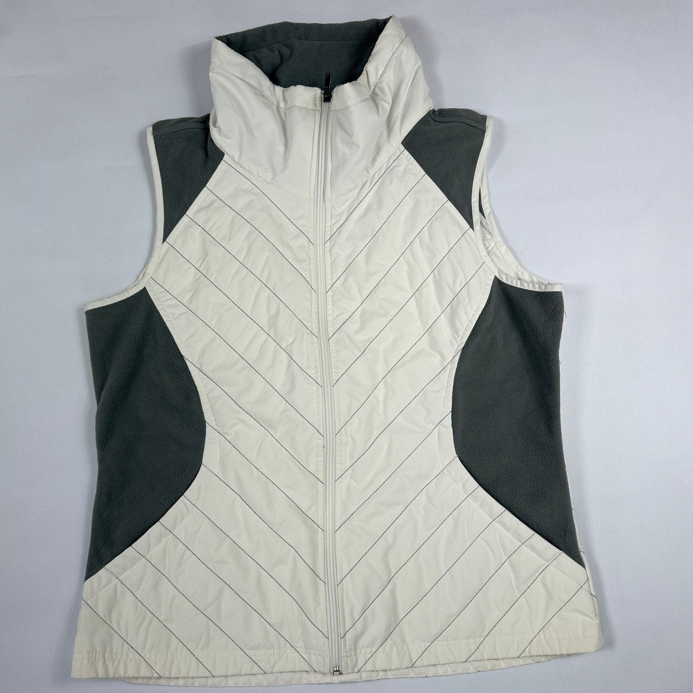 Columbia Womens XL Puffer Vest Cream White Quilted Fleece Lined Full Zip